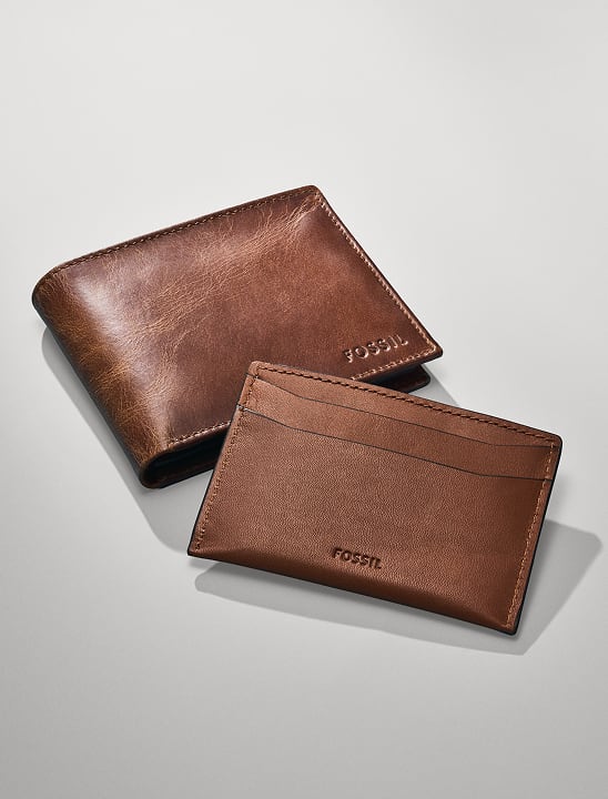 Brown leather patchwork wallet.